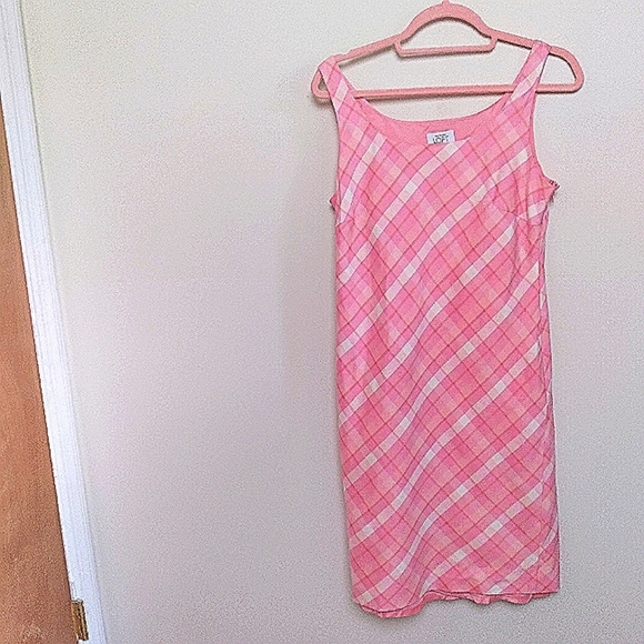 LOFT Pink Argyle Plaid Silk Sleeveless Midi Sheath Scoop Neck Dress Size 10 - Picture 1 of 12
